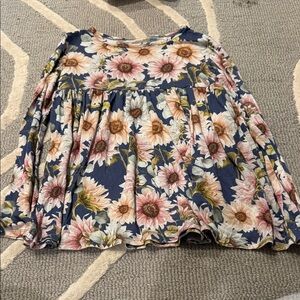 Posh Peanut Navy Floral Peplum Top with Pink and Cream Blossoms